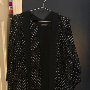 Express Black Sheer Polka Dot Duster with Solid Trim